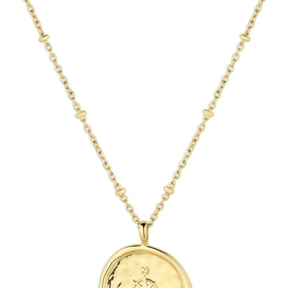Compass Coin Pendant Necklace 3/4 inch - 18k Gold or Silver Plated - Adjustable